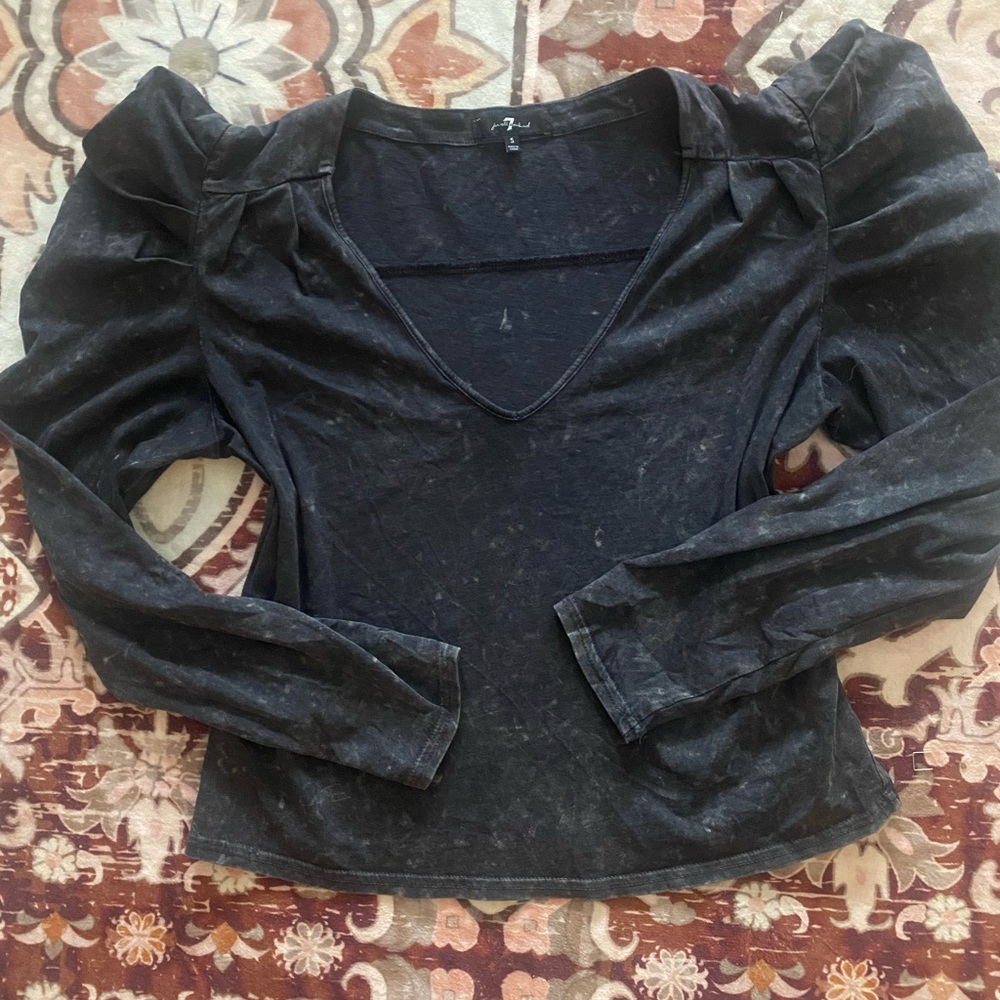 7 For All Mankind grey black Puff Sleeve Blouse